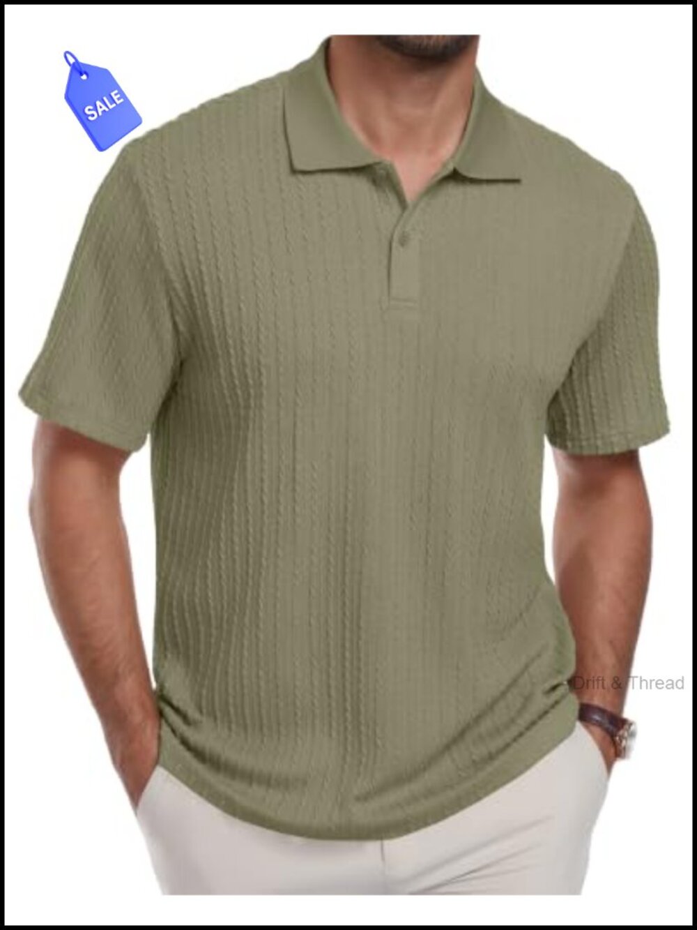 Men's Textured Knit Collared Short Sleeve Polo Shirt Casual Golf